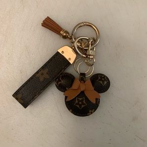 Brown Leather Minnie Keychain